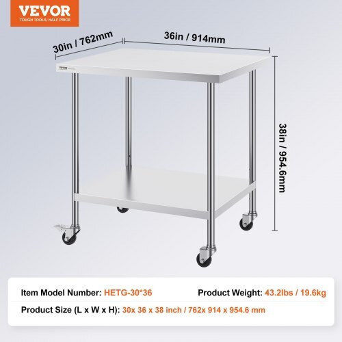 Vevor Ανοξείδωτος Πάγκος Εργασίας 30x36" Ρόδες Cfbxggztlcdj7eqstv0