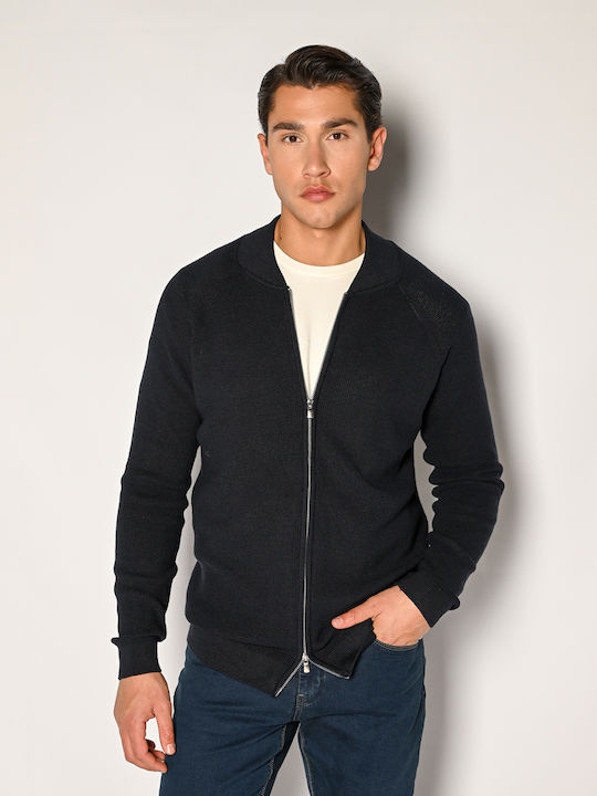 Sogo Men's Knitted Cardigan with Zipper Marine