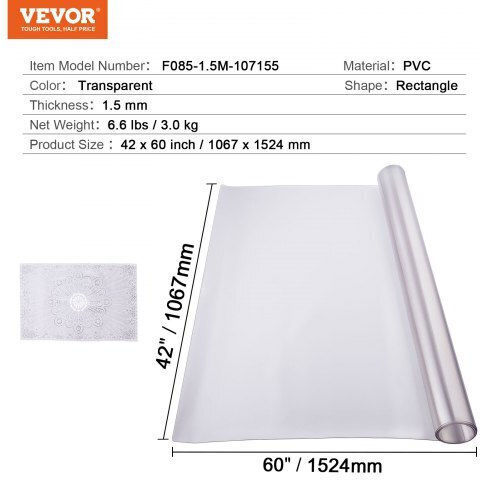 Vevor Προστατευτικό Τραπέζι 42x60cm Πλαστικό 1.5mm Ματ Zfxpvczb42x6f49bkv0