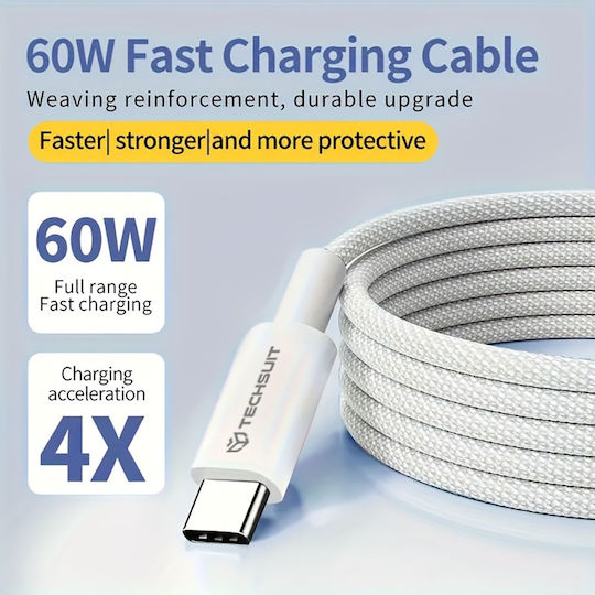 Techsuit Pcb114d Редовна USB 2.0 Кабел USB-C мъжки - USB-C мъжки 60W Розов 1м