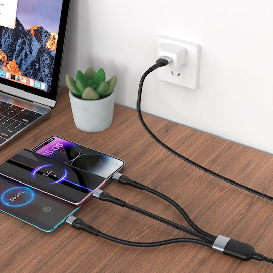 Regular USB to Lightning / Type-C / micro USB Cable Μαύρο 1m (40516)