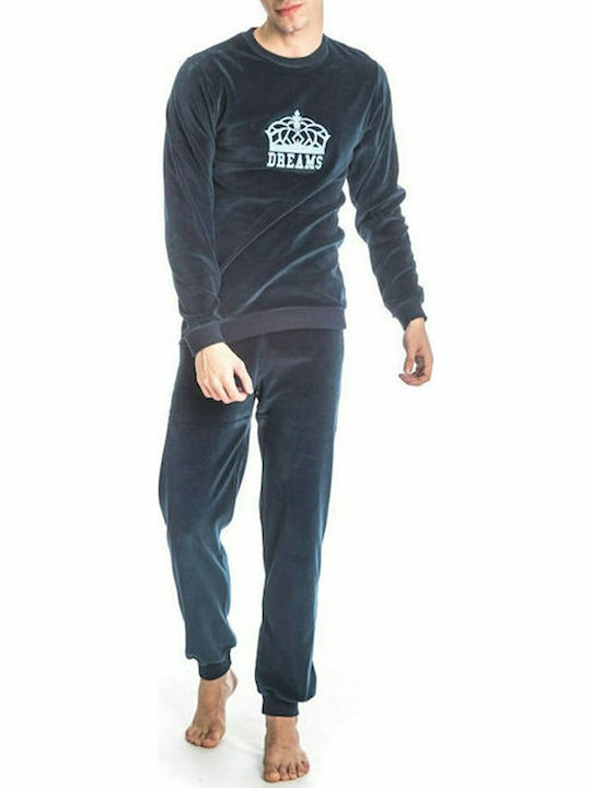 Dreams by Joyce King Winter Herrenpyjama Baumwollene Marineblau