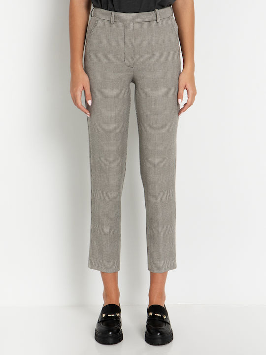 Toi&Moi Women's Fabric Trousers Checked Beige