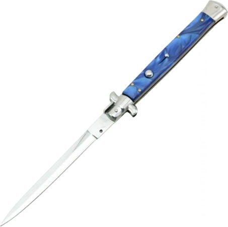 Set de două cuțite automate lamă stiletto 23 cm albastru argintiu