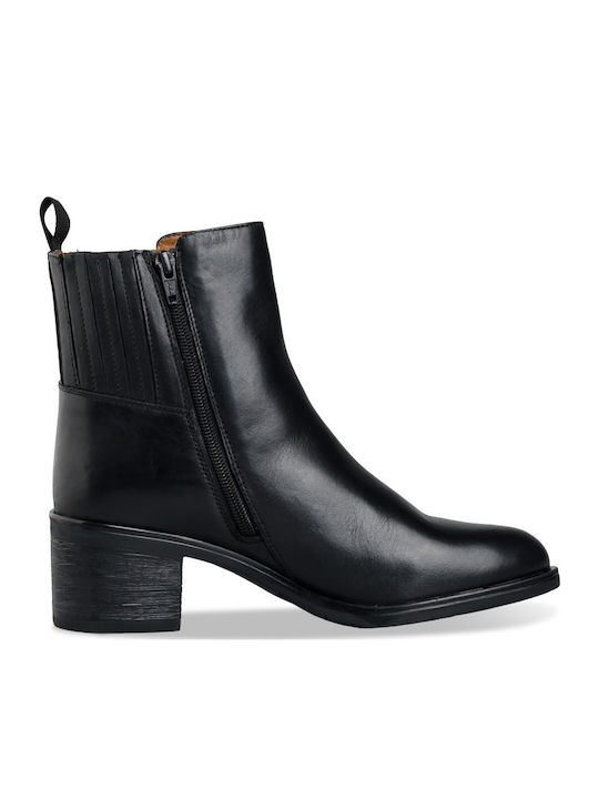 Mid-heel Booties Leather Women's Ankle Boots with Medium Heel Black