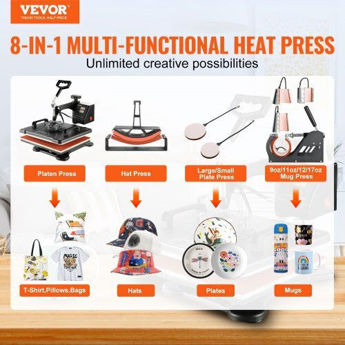 Vevor 8 in 1 Multifunctional Heat Press for Printing T-shirts, Mugs, Hats, Plates Fm1181dgnthj00001v2