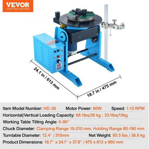 Vevor Rotating Welding Positioner 30kg 0-90° 1-12rpm Hjbwjx30kg80onxxlv2