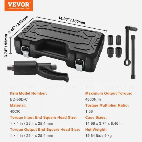 Vevor Torque Wrench Set 1:58 4800n.m 4 Sockets Storage Case Trucks Motorhomes Njzbttbssys15eo9wv0
