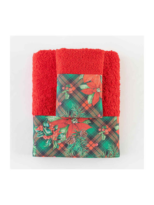 Borea Set Weihnachtliche Servietten Stoff Rot L90xB50cm. 2Stück