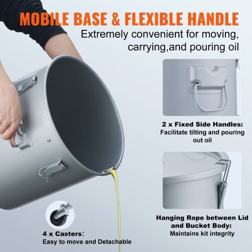 Vevor 16 Gal Oil Bucket with Wheels and Filter Gray Djlzgyzttg16kwcskv0