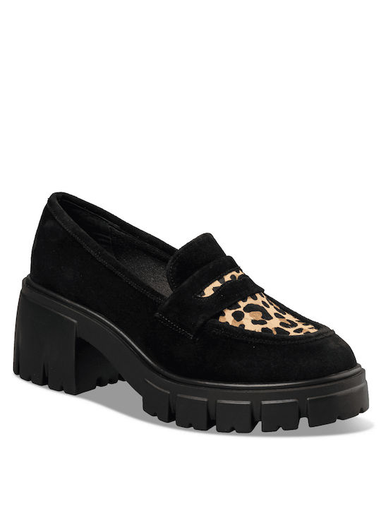 Envie Shoes Leather Women's Loafers in Black Color