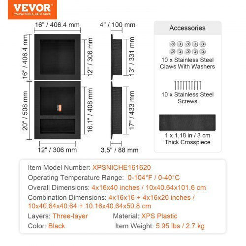 Vevor Ντουλάπι Μπάνιου 40.64x8.8x91.04cm Μαύρο