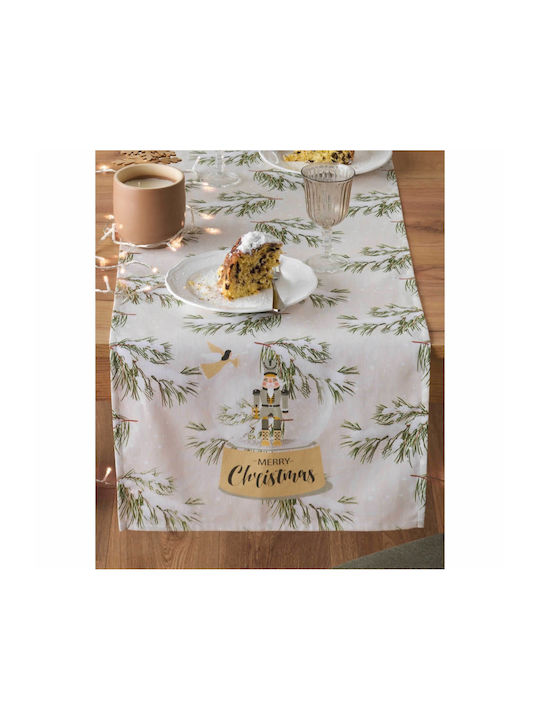 Kentia Christmas Tablecloth Runner Fabric Beige L45xW140cm.