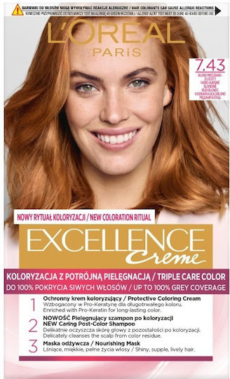 L'Oreal Paris Excellence Creme Βαφή Μαλλιών 7.43 Blonde Copper-gold 200ml