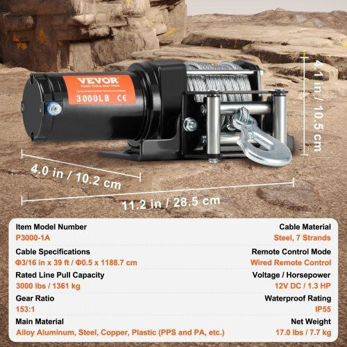 Vevor Electric 4x4 Car Winch 12V with Towing Capacity 1361kg