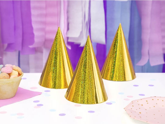 Gold Holographic Party Hats 6 Pcs