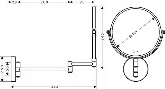 Hansgrohe Καθρέπτης Μακιγιάζ Τοίχου 18cm Ασημί