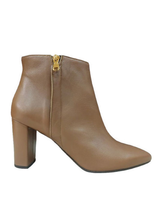 Leather Women's Ankle Boots with High Heel Caramel