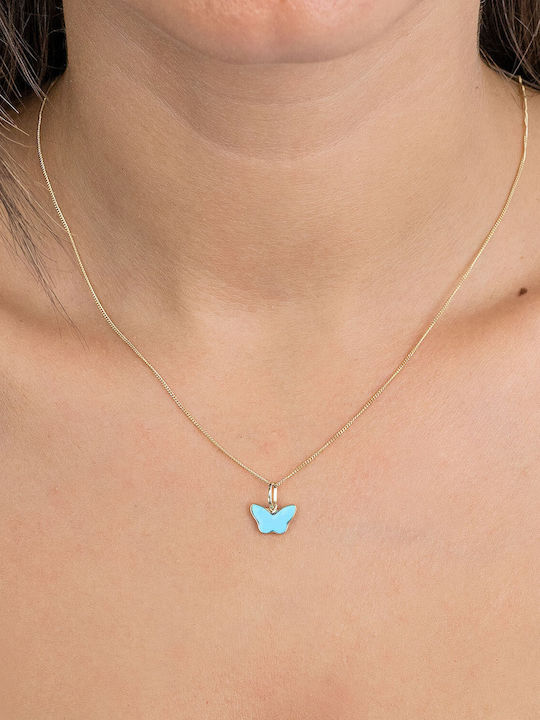 Kiriakos Gofas Halskette mit Schmetterling-Design aus 9K Gold Hellblaue