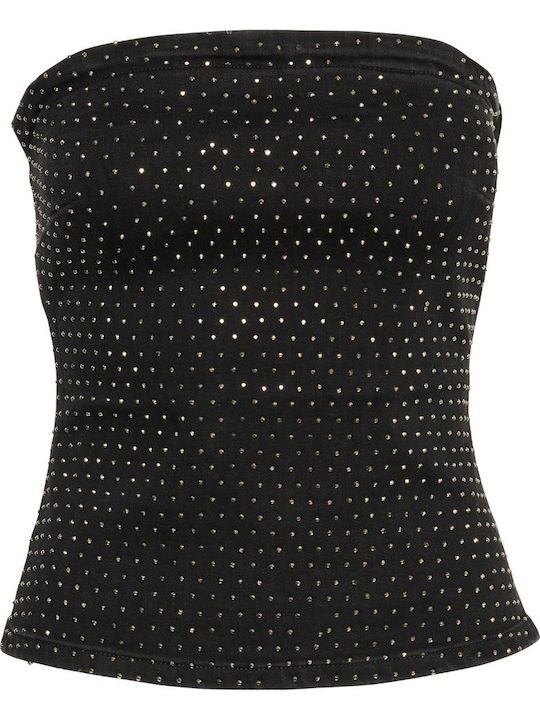 Women's Blouse Cotton Strapless Black