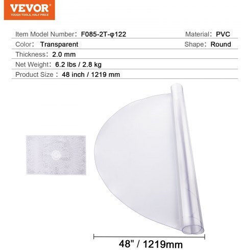 Vevor Tischschutz 48" Rund Klar 2,0mm Yxpvczb48x48ugukxv0