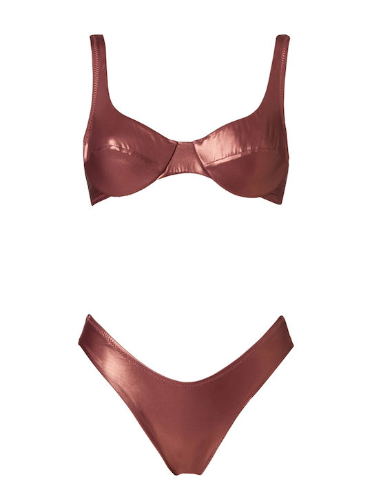 Set Bikini Wine Metallic Μπορντώ
