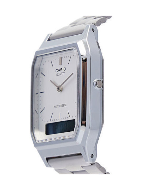 Casio Ανδρικό Ρολόι 29mm Χρονογράφος Μπαταρίας με Ασημί Μεταλλικό Μπρασελέ