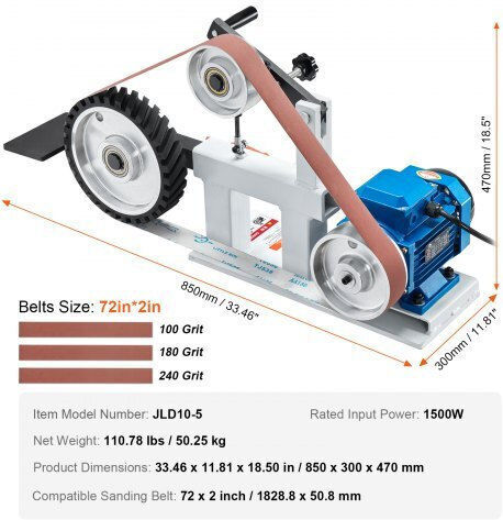 Vevor 72x2" Variable Speed Belt Grinder Vfd 3 Molds Sdmc1500w722vbgptv2