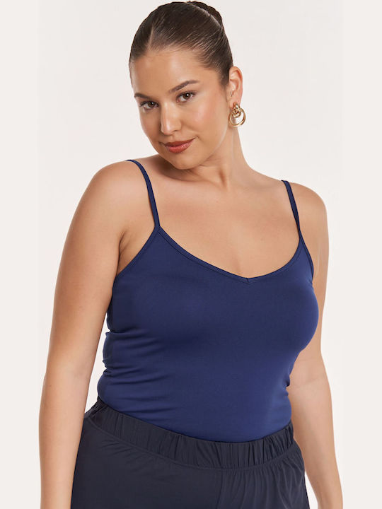 Women's Blouse with Straps & V Neckline Blue