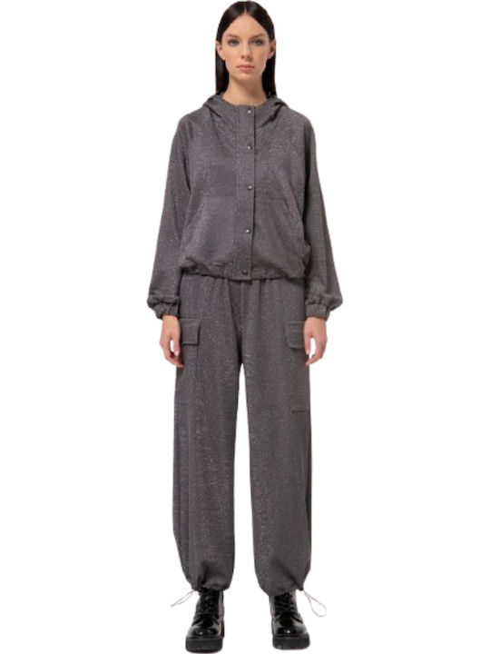 Damen Stoff Cargo Hose Silver