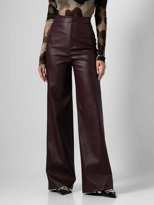 Noobass Women's High-waisted Leather Trousers BORDO