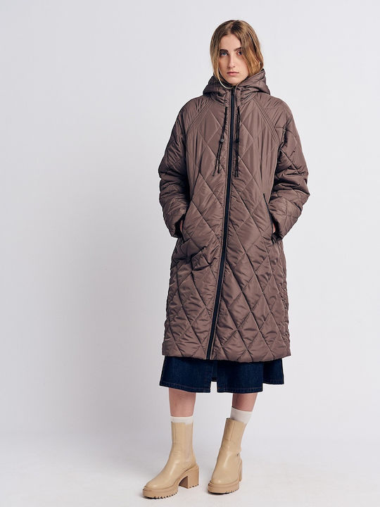 Women's Long Puffer Jacket for Winter Brown