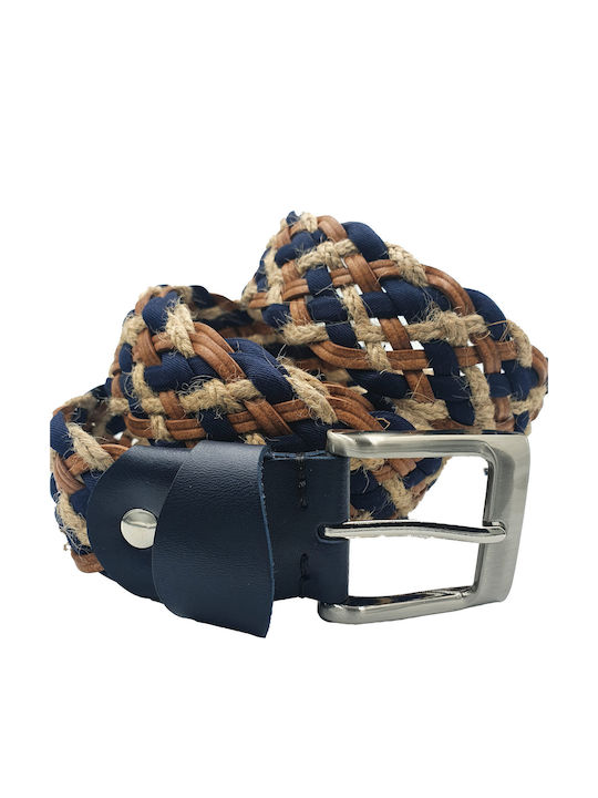 Wide Men's Belt Leather Blue