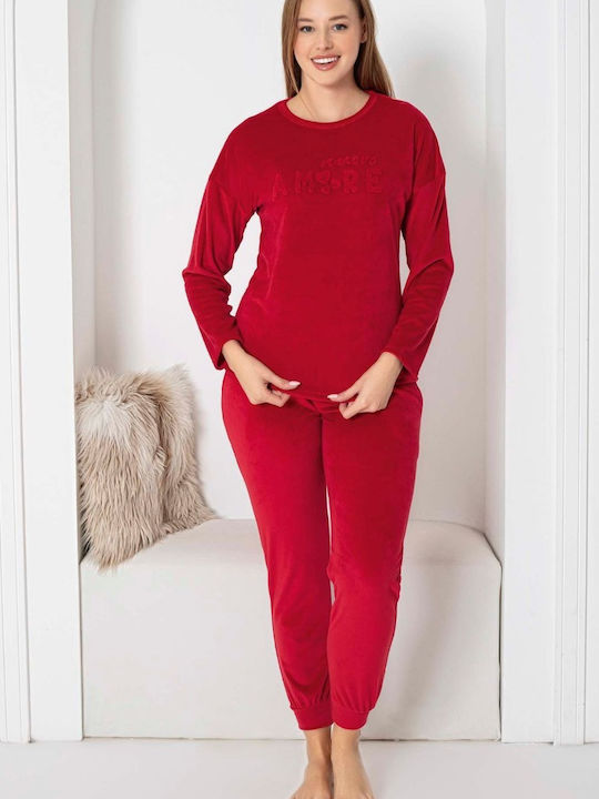 Pijamangel Χειμερινό Γυναικείο Σετ Πιτζάμας red