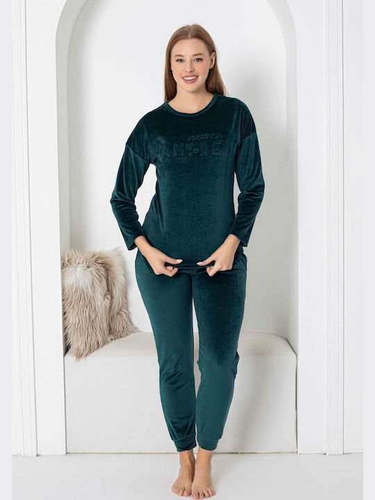 Pijamangel Χειμερινό Γυναικείο Σετ Πιτζάμας Dark Green