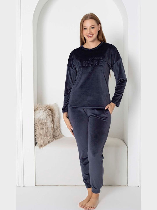Pijamangel Χειμερινό Γυναικείο Σετ Πιτζάμας Dark Blue