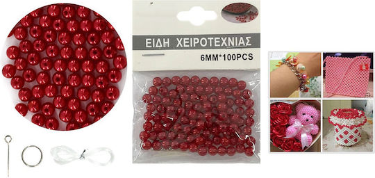 Plastic Craft Beads Red 100pcs 6mm