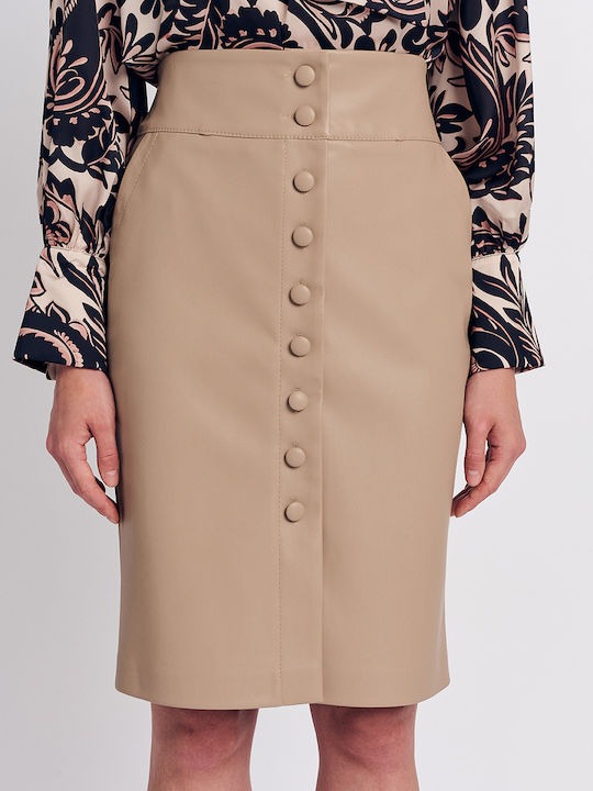 Forel Leather Pencil High-waisted Midi Skirt Beige