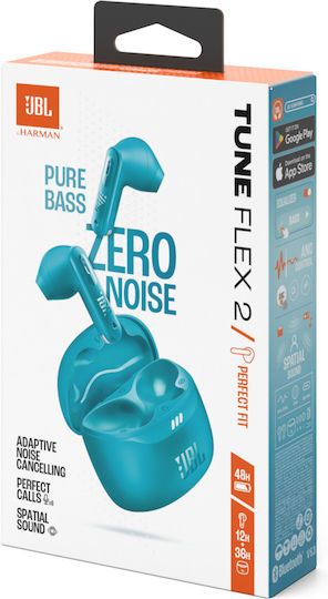 JBL Tune Flex 2 Earbud Bluetooth Handsfree Earphones with Sweat Resistance and Charging Case Turquoise