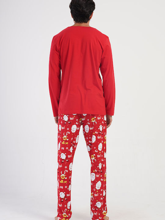 Vienetta Secret Men's Winter Cotton Pajamas Set Red