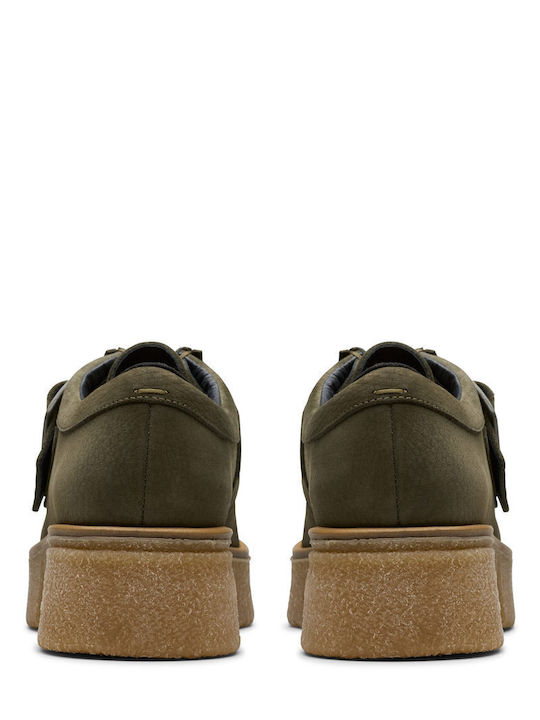 Linoso Monk Leather Women's Loafers in Green Color