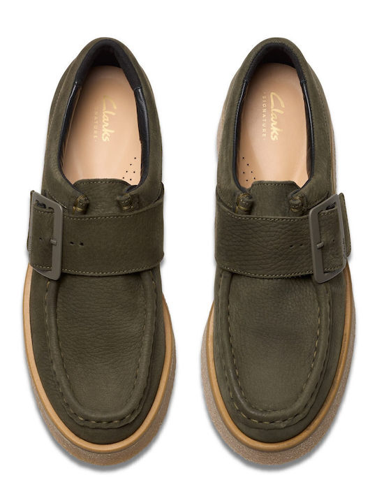 Linoso Monk Leather Women's Loafers in Green Color