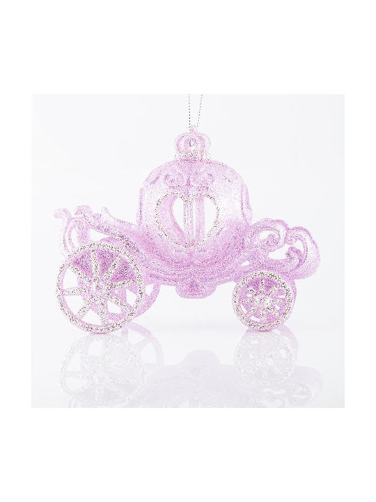 Hanging Carriage Ornament Acrylic Pink with Glitter 13.5x11cm