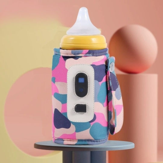 Încălzitor portabil pentru biberoane Arvada Baby Comfort, încărcare USB, mâner din silicon, temperatură constantă până la 24 de ore, 14x8cm, afișaj digital, camuflaj roz