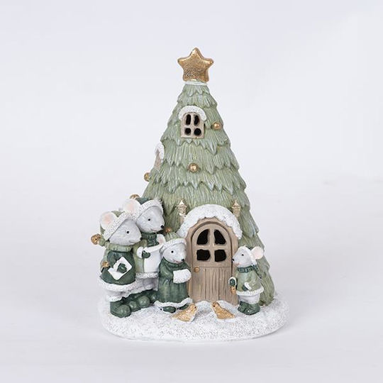 Christmas Decorative Illuminated Plastic Tree 17cm Battery Green Tree with Mice