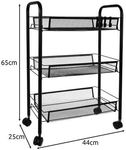 Ruhhy Металик Кухненско Тролей 3 Позиции Черен 44x25x65см
