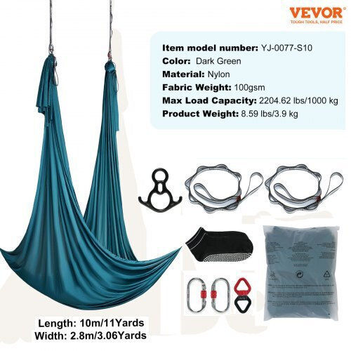 Vevor Yoga Hammock Set 11 Meters Green Dck10x28mmlczsf51v0