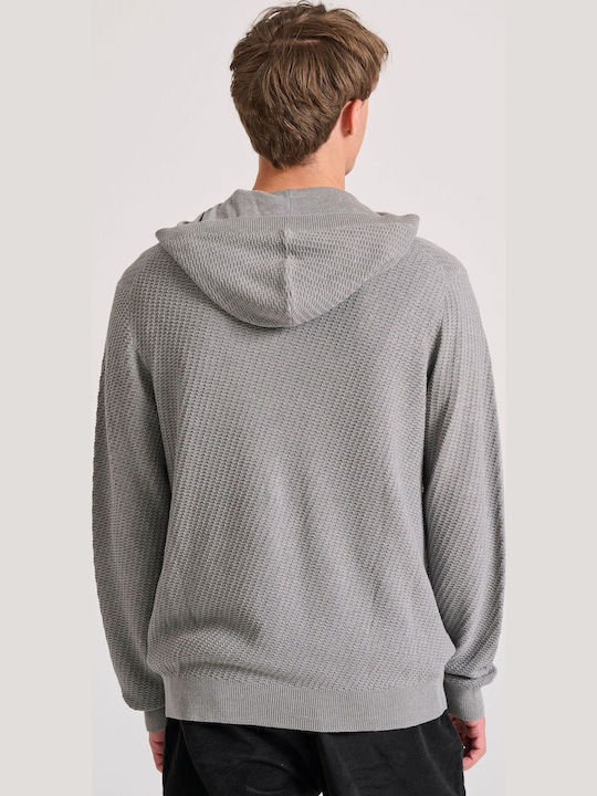 Men's Knitted Cardigan with Hood Gray