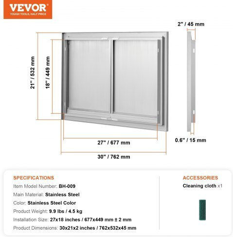 Vevor BBQ Door 762x532 mm Double Outdoor Kitchen Stainless Steel Built-in Handles Smabscjmys30m2gznv0