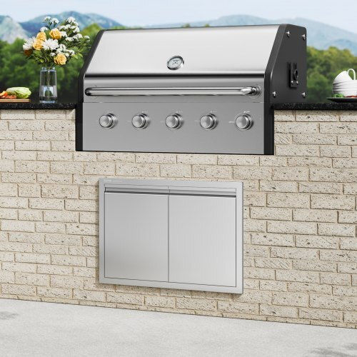 Vevor BBQ Door 762x532 mm Double Outdoor Kitchen Stainless Steel Built-in Handles Smabscjmys30m2gznv0